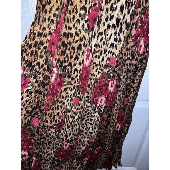 Vintage PRETTY PINK Short Sleeve Crinkle Animal Print Maxi Dress Gypsy 90s - Picture 7 of 11